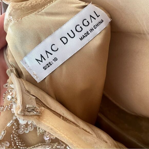 Mac Duggal 11210 gown Nude tulle asymmetrical dress beaded slit $598 New 10 - Picture 10 of 16